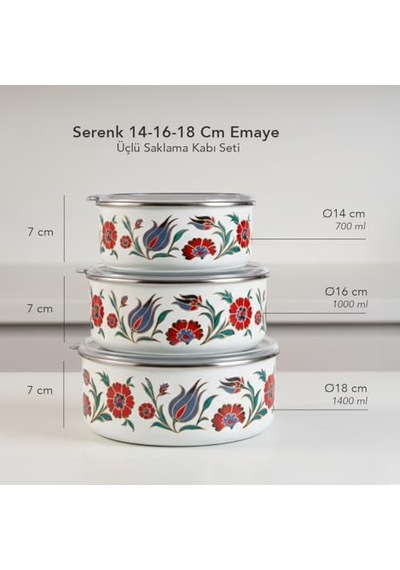 14-16-18 Cm Emaye Üçlü Saklama Kabı Seti Diğer
