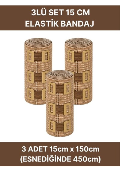 Elastik Bandaj Seti 3 Lü 3x15cm 12 Klipsli 4,5 Metreye Kadar Uzar, Spor Ve Günlük Kullanım
