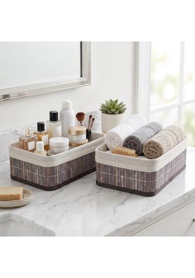 Tr Bambu Çok Amaçlı Saklama Kutusu Düzenleyici Büyük Boy Organizer, Dekoratif Bambu Düzenleyici Gri 33x23x12cm Diğer