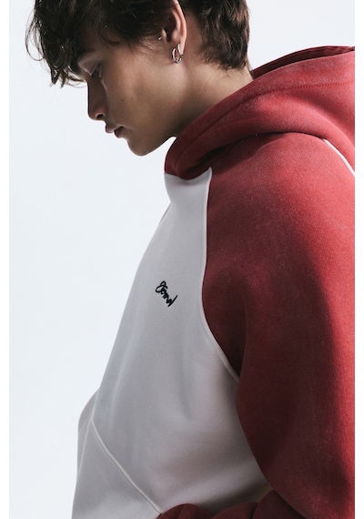 Vamos Renk Bloklu Kapüşonlu Sweatshirt Kırmızı