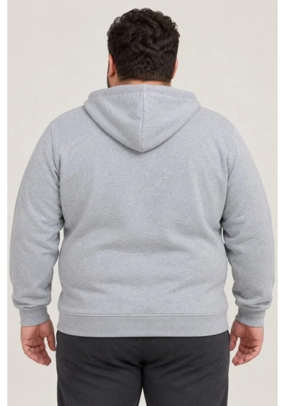 Butik İstanbul Erkek Battal Büyük Beden Üç İplik İçi Şardonlu Kapüşonlu Tam Fermuarlı Kışlık Sweatshirt - Gri
