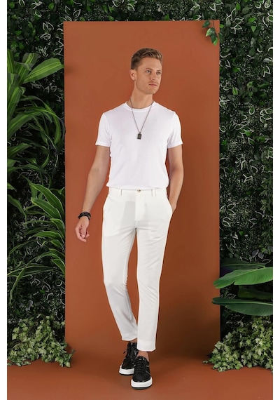 Efor Slim Fit Beli Lastikli Gofre Kumaş Ekru Spor Pantolon P 1126 Ekru