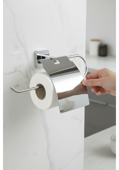 Tema Kare Serisi Kapaklı Kağıt Havluluk Paslanmaz Ss 304 Krom Kaplama Mutfak Banyo Krom