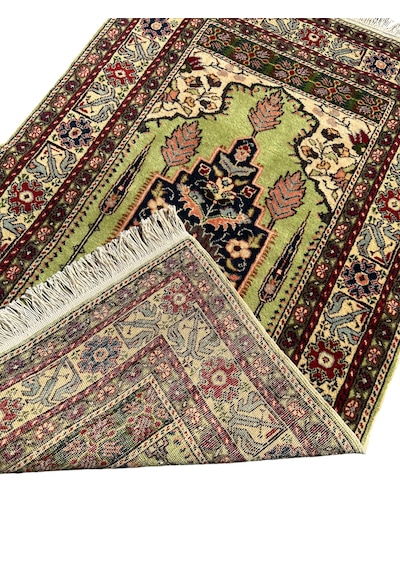 Burak Halı El Dokuma Sıfır Bünyan Seccade 88x140 Yeşil Kök Boya Namazlık