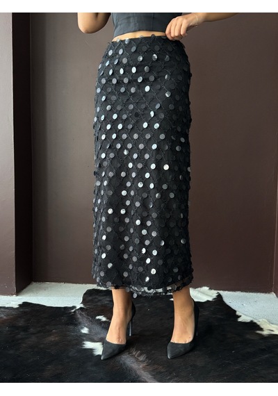 Verymoda Pul Detaylı Abiye Midi Etek F2012 Siyah