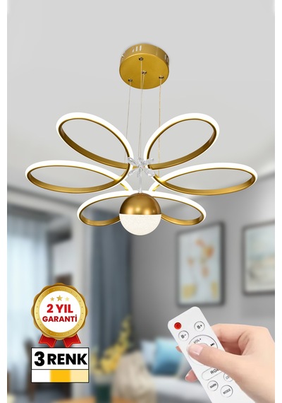 Papatya 3 Renk Kumandalı Toplu Kristalli Led Avize Gold Kasa Gold - 772342774 Gold - 772342774 Gold