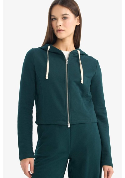 Defacto Oversize Kapüşonlu Fermuarlı Sweatshirt G6384ax25wngn465 Yeşil-gn465
