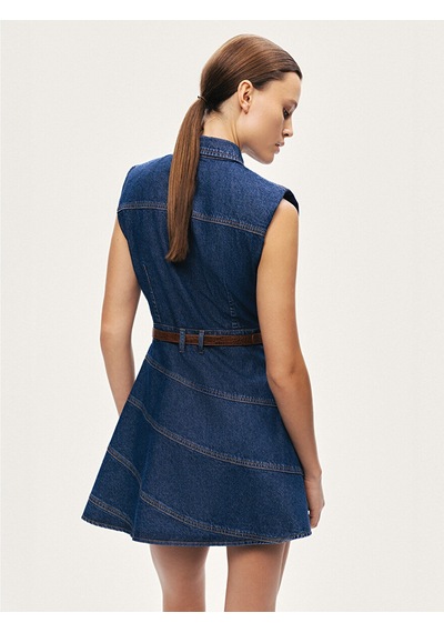 Nocturne Kemer Detaylı Mini Denim Elbise N26yd2737 Koyu Mavi