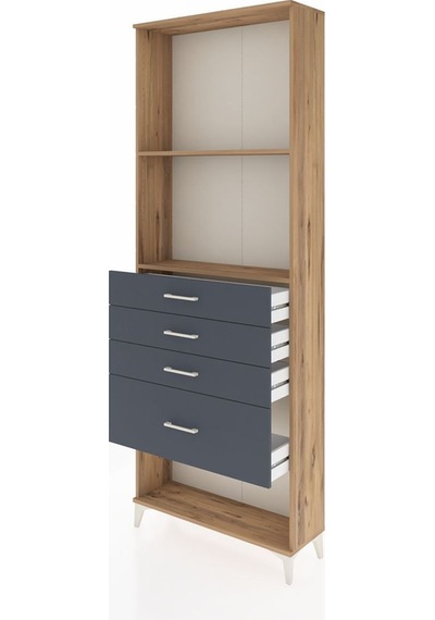 Arges Dolap 2 Raflı 4 Çekmeceli 88x30x243 Çam-antrasit Atlas Çam