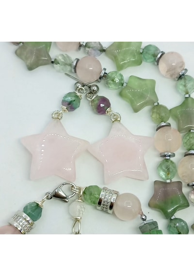 2818 Pembe Kuvars Florit Çelik Aparatlı El Yapımı Küpe Açık Pembe