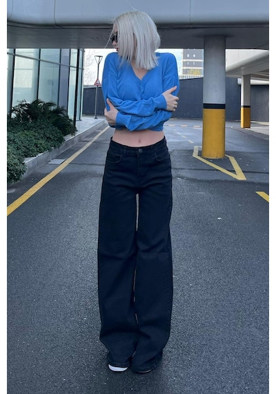 Madmext Siyah Straight Wide Kadın Jean Mg2000-siyah Siyah