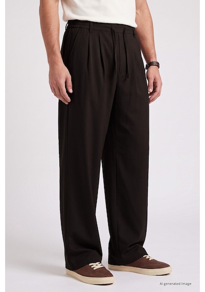 TOMMYLIFE Kahverengi Pileli Dokuma Palazzo Erkek Pantolon - 82201