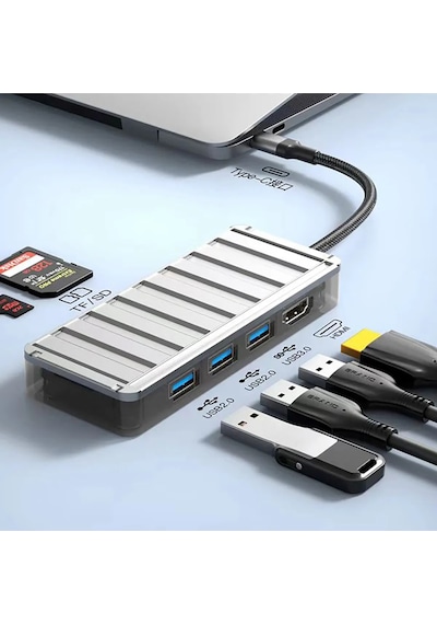 6 İn 1 3x Usb 1x Sd 1x Tf 1x Hdmı Çıkışlı Usb C Hub Çoklayıcı Görüntü Ve Veri Aktarıcı