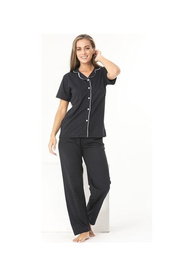 SUDE HOMEWEAR Düğmeli Pijama Takım Siyah