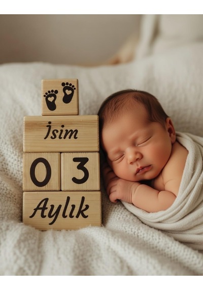 Oduncu Dünyası Ahşap Bebek Anı Küpleri - Kişiye Özel İsim Baskılı - 5 Parça Set - Fotoğraf Çekimi ve Oda Dekora