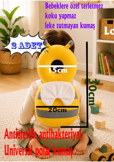 Teknor Bebek Baş Koruma Yastığı Arı Modeli Ve İlk Adımlar İçin Düşme Önleyici Sırt Koruyucu Sarı-gri 2 Adet