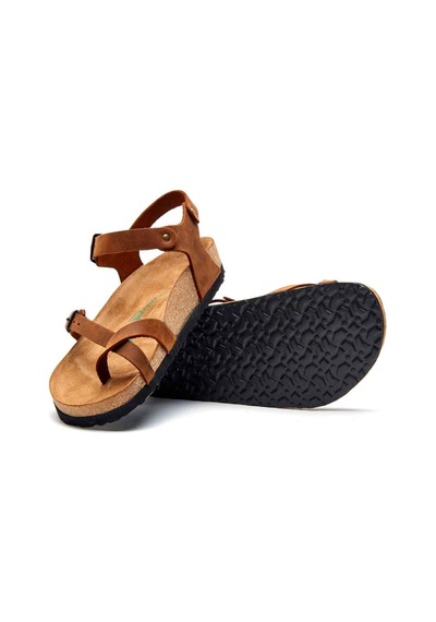 Comfortfusse Gabriella - Kadın Ortopedik Hakiki Deri Sandalet Kahverengi Yağlı Deri