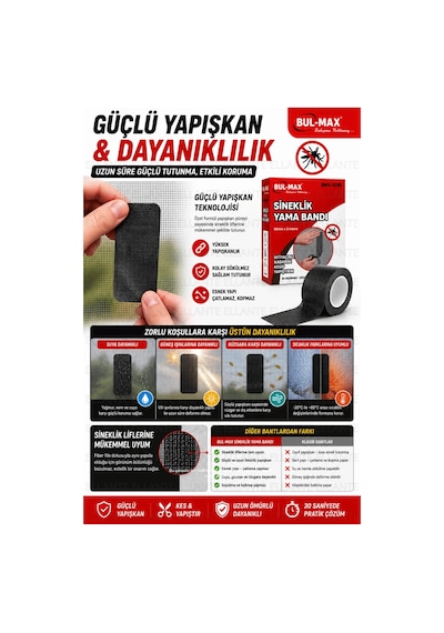 Sineklik Yama Bandı 50 Mm X 2 Metre Güçlü Yapışkanlı Sineklik Tamir Bandı Kes Yapıştır Fiber File On