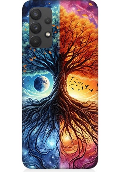 Samsung Galaxy A32 Uyumlu Hayat Ağacı Ve Gece Gündüz Desenli Silikon Kılıf Çok Renkli