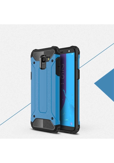 Ekılıf - Samsung Galaxy J6 Uyumlu Kılıf Çift Katman Zırh Tank Crash Military Kapak - Mavi