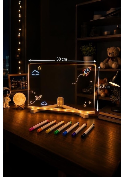 Işıklı Çizim Boyama Tahtası 7 Adet Kalem Hediyeli Neon Işıklı Eğitici Tahta