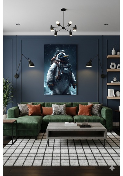 Astronot İmparator Penguen Uzay Görevi Bilim Kurgu Kar Fırtınası Konsept Sanat Cam Tablo