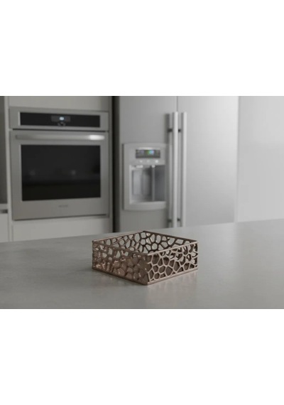 3d Baskı Organik Desenli Peçetelik Kokteyl Peçete Tutucu 12,5x12,5 Cm Delikli Peçete Standı - Bakır Çok Renkli