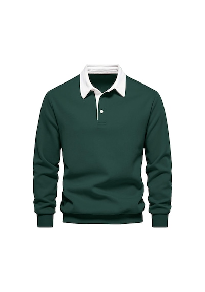 Ghassy Co. Erkek Retro Renk Bloklu Pamuklu Gömlek Yaka Sweatshirt Nefti