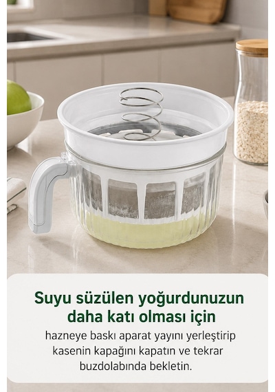 Rüya Chef 3 Litre Yoğurt Süzme Kabı Süzme Yoğurt, Peynir Ve Labne Yapma Kabı Kapaklı Vp-147 Diğer