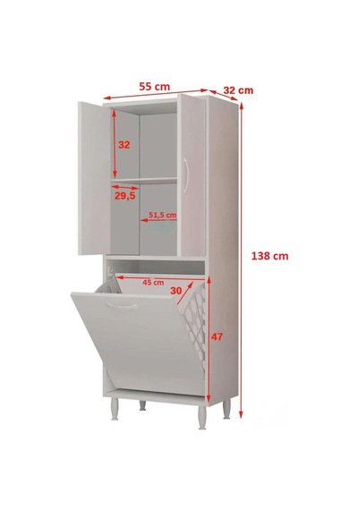 Gamzem Banyo 55 X 138 Cm Çamaşır Bölmeli Banyo Dolabı Beyaz