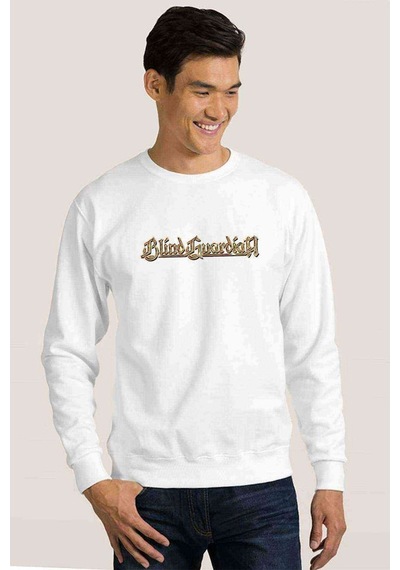 Blind Guardian Logo Baskılı Beyaz Erkek Örme Sweatshirt
