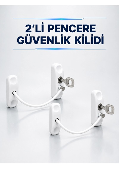 Mey İthalat Anahtarlı Pencere Güvenlik Aparatı Beyaz Kablolu Açılma Sınırlayıcı 2 Li Set
