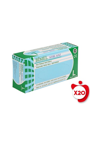 Bimel Pudrasız Nitril Eldiven L Beden Mavi 100'lü 20 Paket