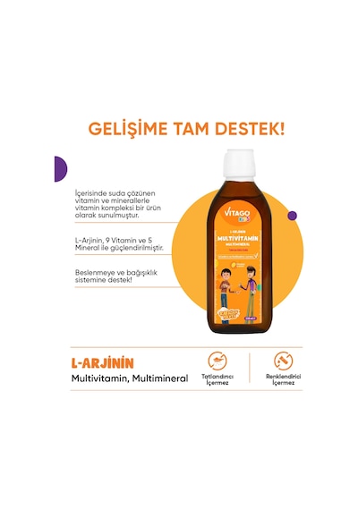 Vitago Kids-L-Arjinin Rafadan Tayfa Multivitamin Şurup 150 ML