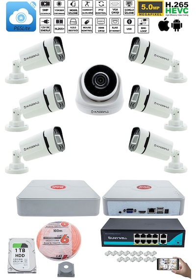 Ip Güvenlik Kamera Seti - 1 İç Mekan , 6 Dış Mekan Kdj-1ın6out-v2 Ip Güvenlik Kamera Seti - 1 İç Mekan , 6 Dış Mekan Kdj-1ın6out-v2