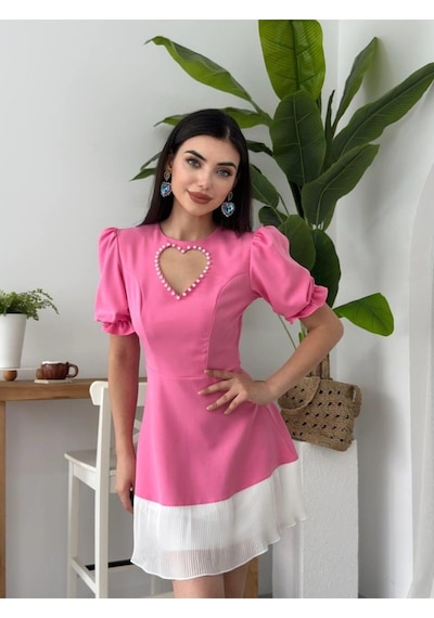 Safe Kalp Detaylı Elbise Pembe