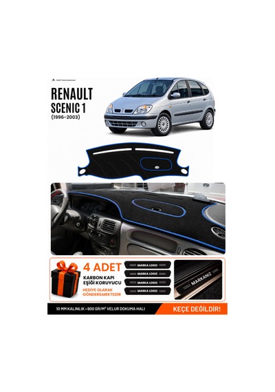 Renault Scenıc 1 1996-2003 Uyumlu Torpido Örtüsü, Torpido Kılıfı - Siyah Mavi