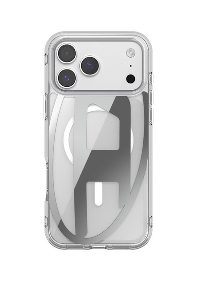 Diesel Apple iPhone 17 Pro Uyumlu Max Magsafe Destekli Oval D Metalik Kılıf - Gümüş