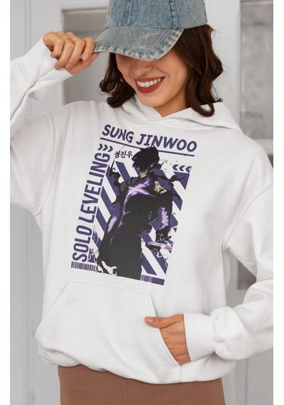 Sevbano Solo Leveling Sung Jin-woo Baskılı Unisex Oversize Anime Karakter beyaz