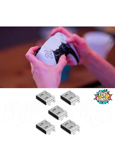 Ps5 Type-c Şarj Soketi Playstation 5 Dualsense Kol Yedek Parça 5 Adet Açık Gri