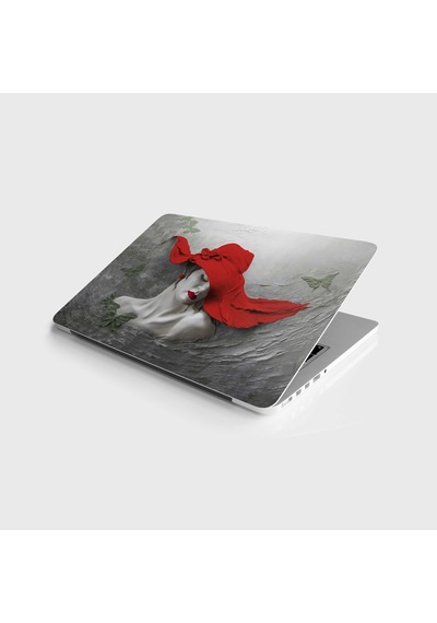 Laptop Sticker Notebook Kaplama Etiketi Kırmızı Şapkalı Kadın