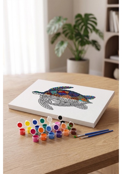 Kaplumbağa Desenli Mandala Tuval Boyama Seti 40x50 Cm