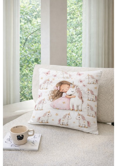 Bebek Odası Dekoratif Unicorn Yastık Kılıfı Prenses Ve Tek Boynuzlu At Bebek & Çocuk Odası Dekor Prenses ve Unicorn 43 x 43 - 826889564
