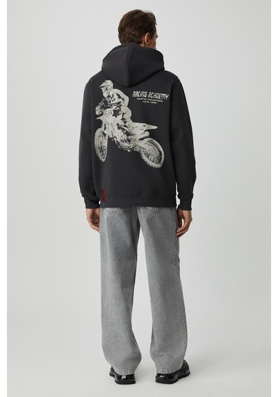 Grımelange Edgar Erkek Yumuşacık Kapüşonlu Oversize Antrasit Sweatshirt