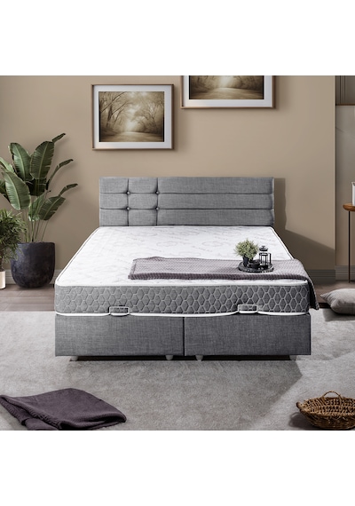 Viyana Çift Kişilik Baza Başlık Letto Yatak Seti - Gri 150 x 200