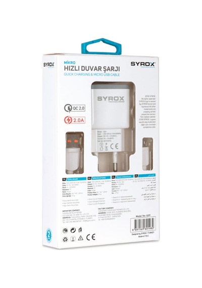 Syrox Q20 Şarj Aleti Micro Usb Kablo Set 2.0A - Beyaz (303964239)