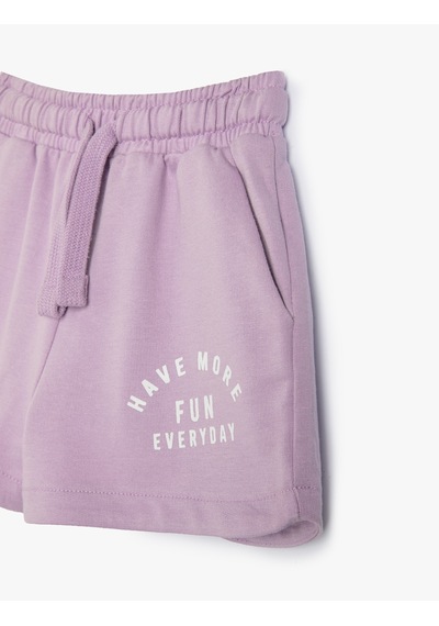 Koton 2'li Şort Sweatshirt Slogan Baskı Detaylı Pamuklu Lila 4skg10181ak Lila