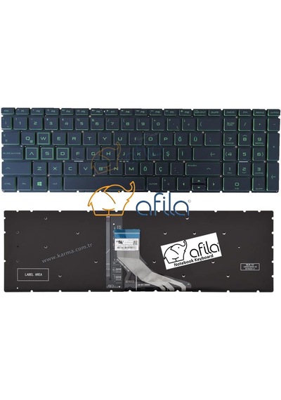 Hp 15-dw, 15-dw0000 Notebook Klavyesi - Siyah - Tr - Backlit - Yeşil Tuş