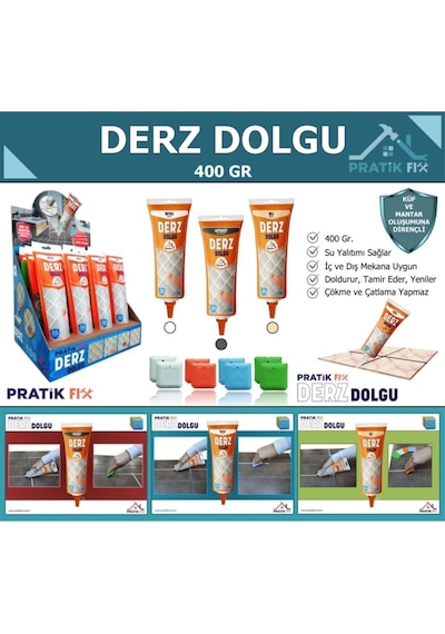 Pratikfix Kullanıma Hazır Derz Dolgu Beyaz 400 Gr-eski Derz Üzerine Uygulanır-su Kaçaklarını Önler B