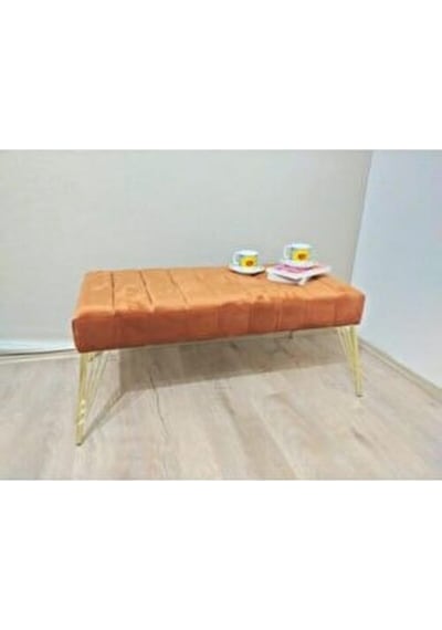 Modern Çizgi Model Puf Ayakucu Bench Gold Metal Ayak 100 Cm Beyaz
